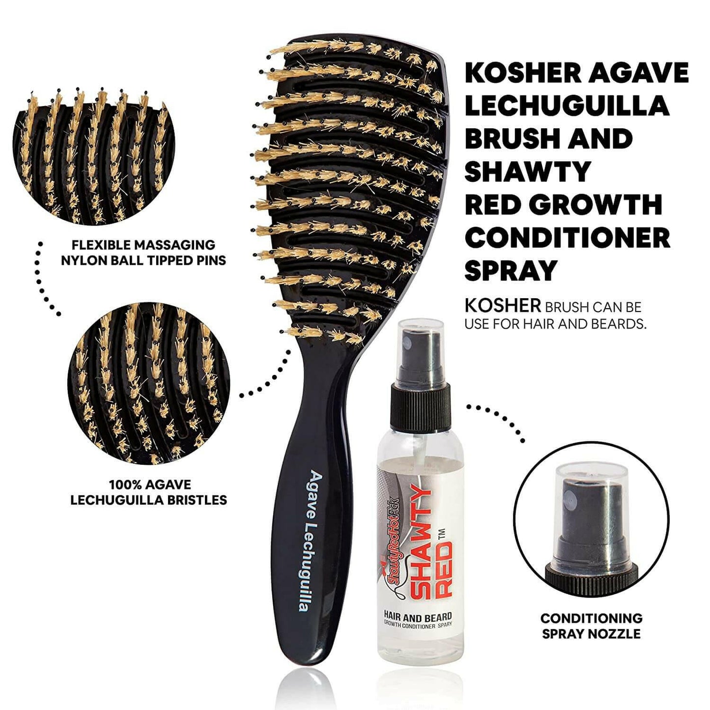 The KoSher Agave Lechuguilla Hairbrush w/ Hair Conditioning Spray - Kosher Wave