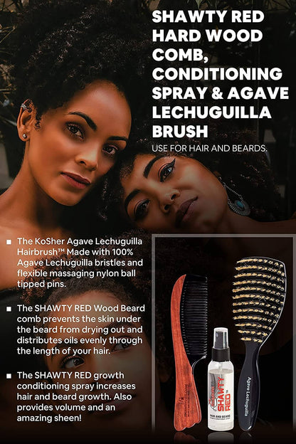 The KoSher Agave Lechuguilla Hairbrush W/ Wood Comb & Hair Conditioning Spray - Kosher Wave