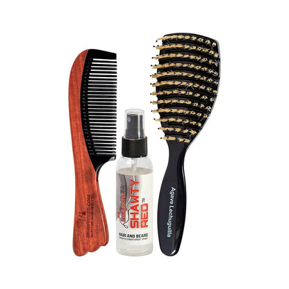 The KoSher Agave Lechuguilla Hairbrush W/ Wood Comb & Hair Conditioning Spray - Kosher Wave