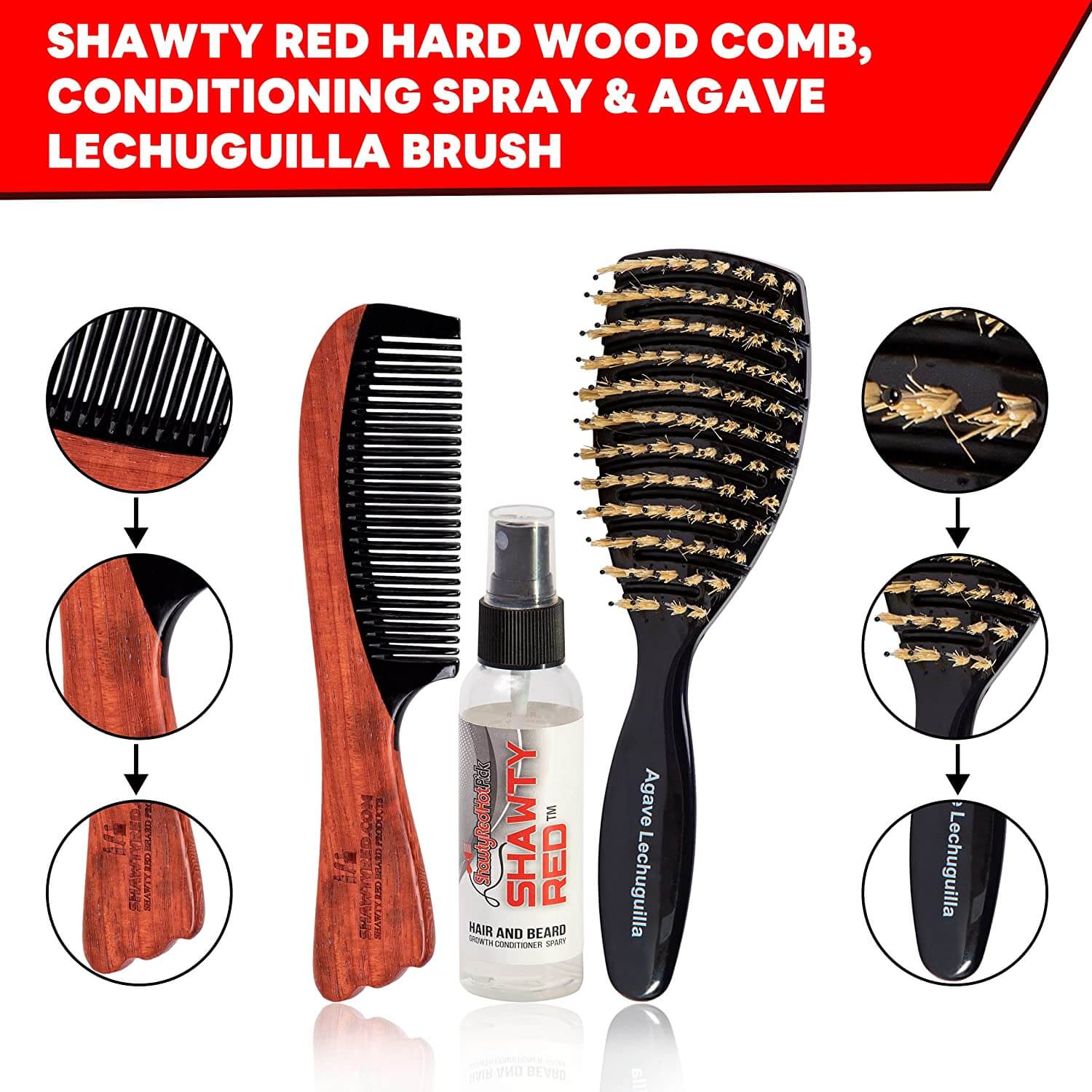 The KoSher Agave Lechuguilla Hairbrush W/ Wood Comb & Hair Conditioning Spray - Kosher Wave