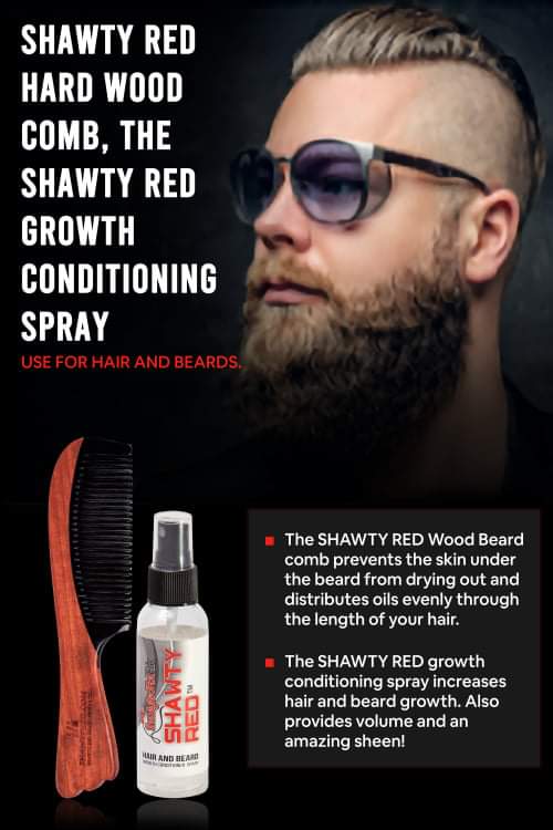 Shawty red hair and beard growth conditioning spray with hard wooden comb 
